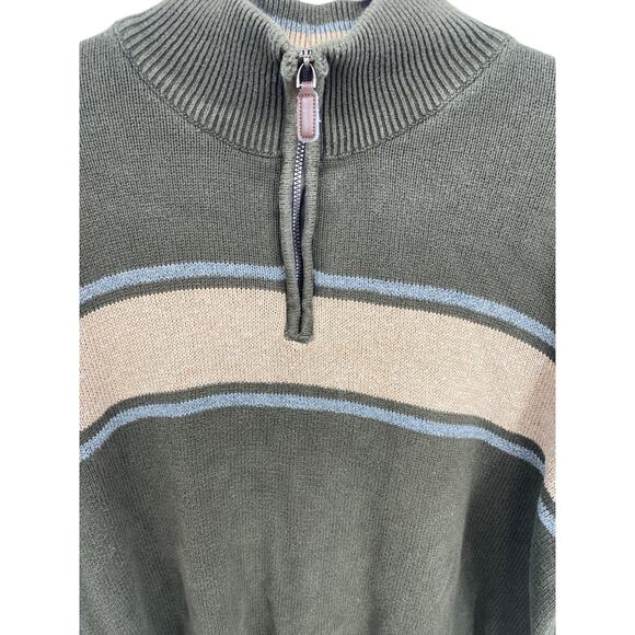 Vintage Oscar De La Renta Mens Large Green Cableknit Sweater Quarter Zip 90's - Picture 2 of 4